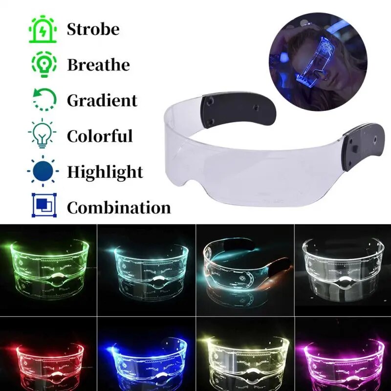 7 Color Decorative Grow Glasses Colorful Luminous Goggles LED Light Up Eyeglasses for Bar KTV Halloween Christmas Birthday Party