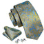 Exquisite Folral Teal Men Tie High Quality Silk Pocket Square Cufflinks Sets Elegant Jacquard Necktie Wedding Party Barry.Wang