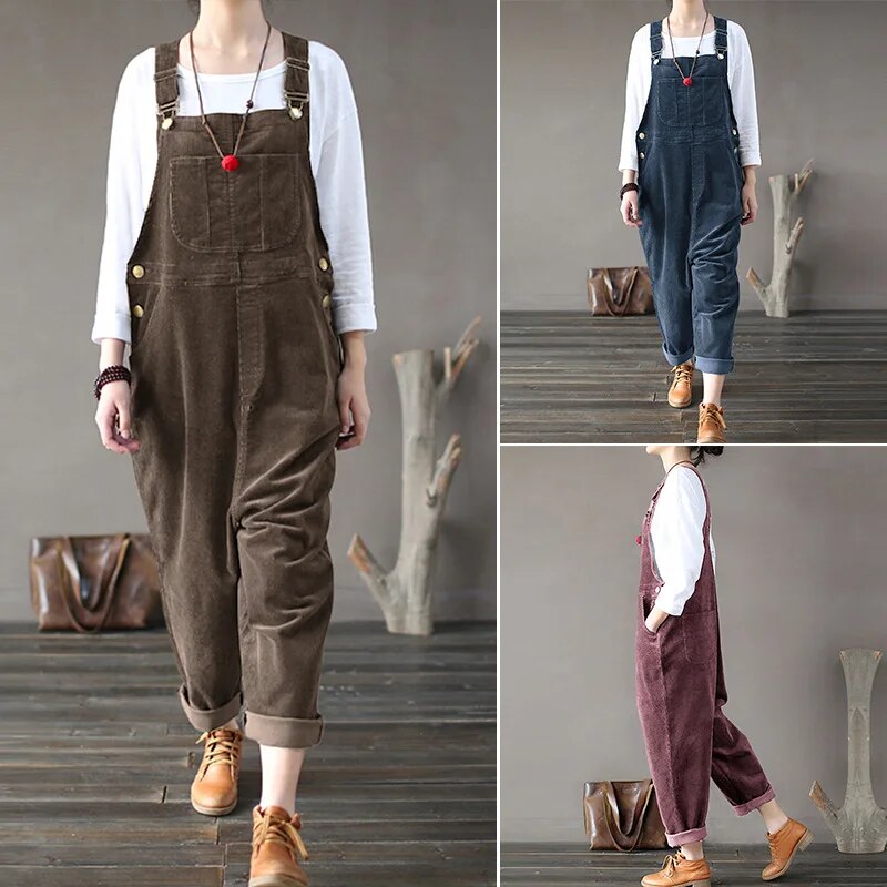 Winter Corduroy Jumpsuit Women Casual Wide Leg Overalls Solid Loose Sleeveless Wide Leg Jumpsuit Plus Size 5XL