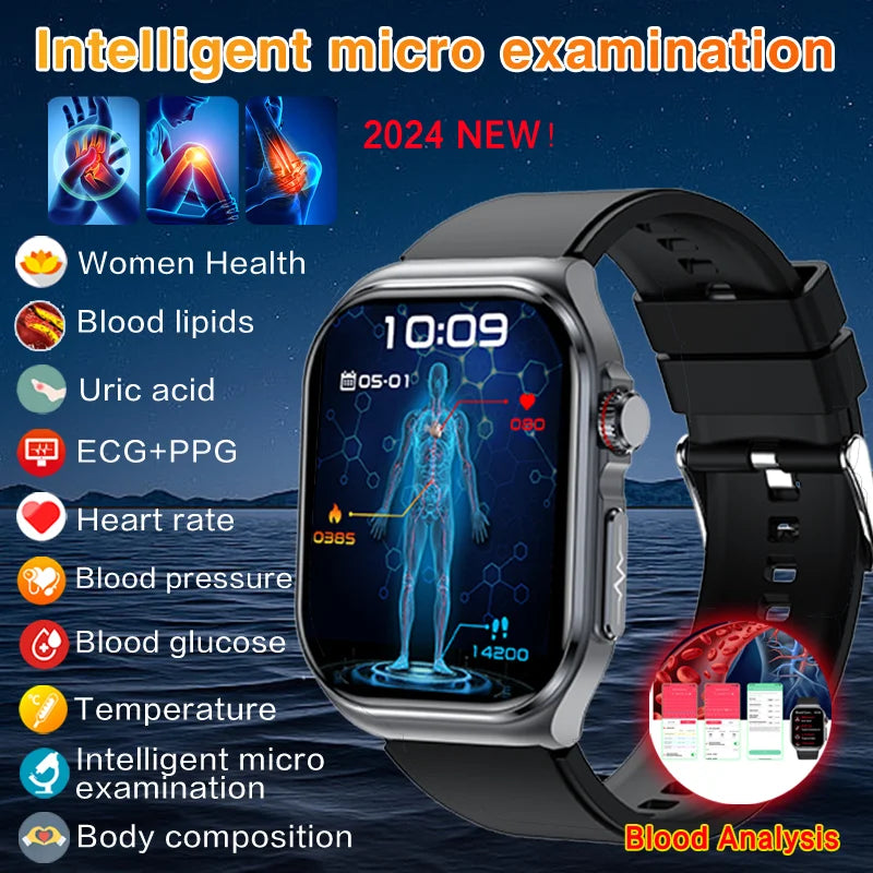 New ECGHRV Health Monitoring Smart Watch Men Bluetooth Call 2.04 Inch 368*488 AMOLED Touch Screen Intelligent Voice smartwatch