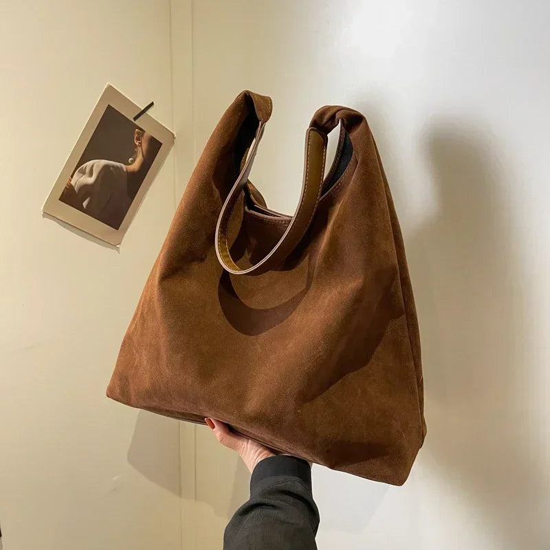 Autumn/Winter Retro Women's Bag 2024 Hot Selling Large Capacity Suede Shoulder Bag Solid Color Simple Casual Commuter Bag Сумка