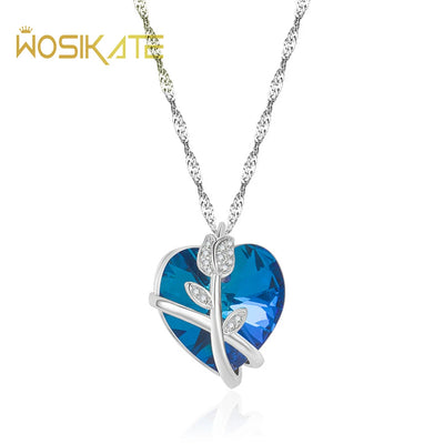 WOSIKATE Korean Light Luxury Rose Heart-shaped 925 Silver Jewelry Chain Pendant Necklace For Women Fine Jewelry Clavicle Chain