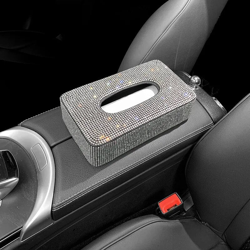 New Luxury Rhinestone Car Tissue Box Holder Block-type Tissue Box for Center Console Armrest Box Seat Back Bling Car Accessories