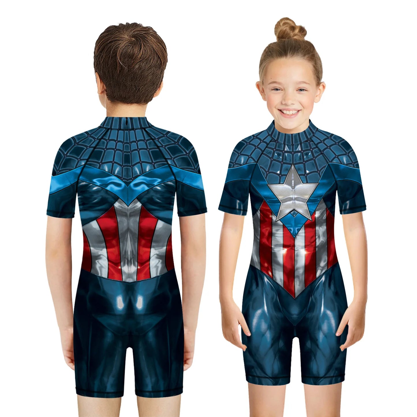 Children One Pieces Swimsuit Superhero 3D Print Playsuit Child Short Sleeve Swimwear Beach Bathing Suit Swim Wear For Boys Girls