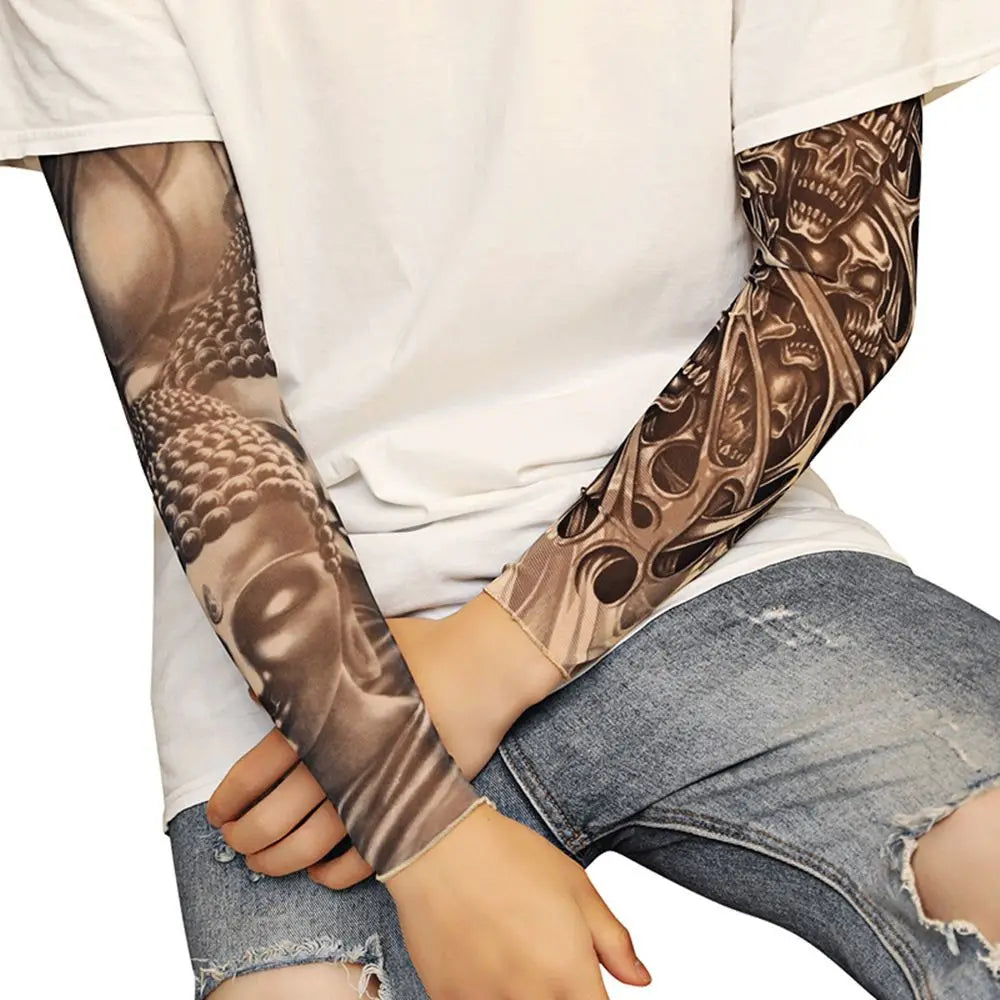 1Pcs New Flower Arm Tattoo Sleeves Seamless Outdoor Riding Sunscreen Arm Sleeves Sun Uv Protection Arm Warmers For Men Women