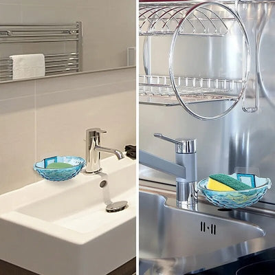 Soap Holder Soap Dishes Sponge Container with Wall Hook for Shower Kitchen Sink Adhesive No Drilling Bathroom Accessories