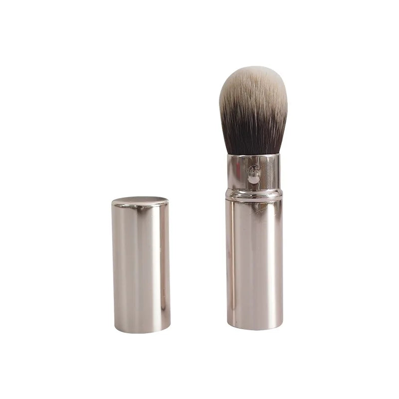 1pcs Small Retractable Cosmetic Brush Mini Portable Face Powder Powder Blusher Highlight Brush Fiber Hair Metal Handle Brush