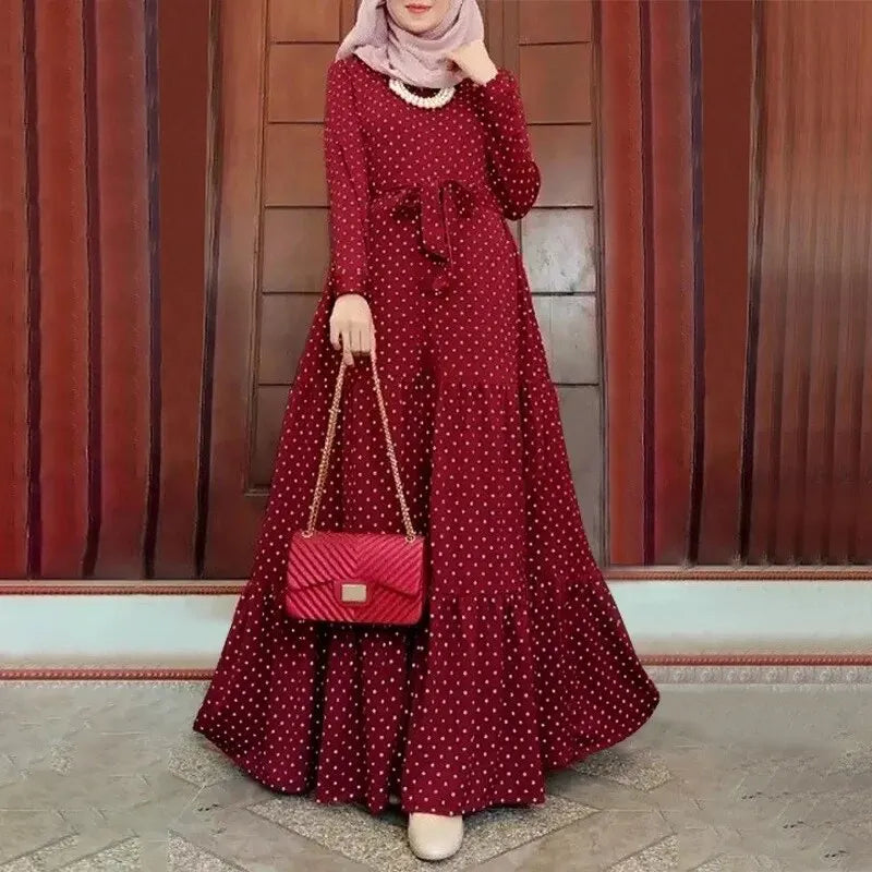 Women Clothing Polka Dot Elegant Long Dress Long Sleeve Big Swing Dress Fresh Sweet Style All Seasons