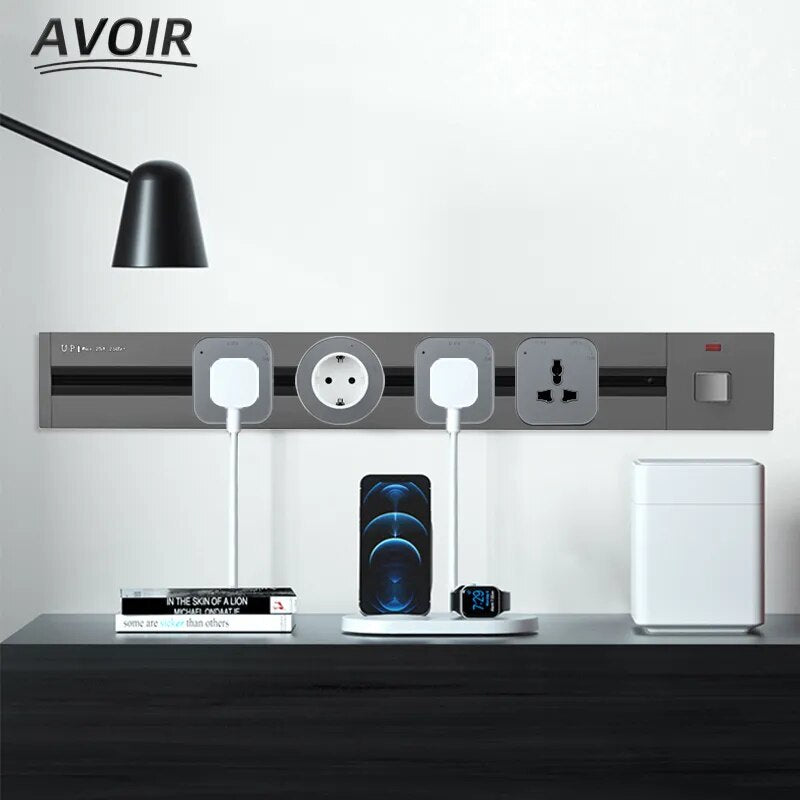 Avoir Wall Extension Socket Electric Mobile Track Socket Kitchen Built-in USB Charging Port Electrical Socket In The Countertop