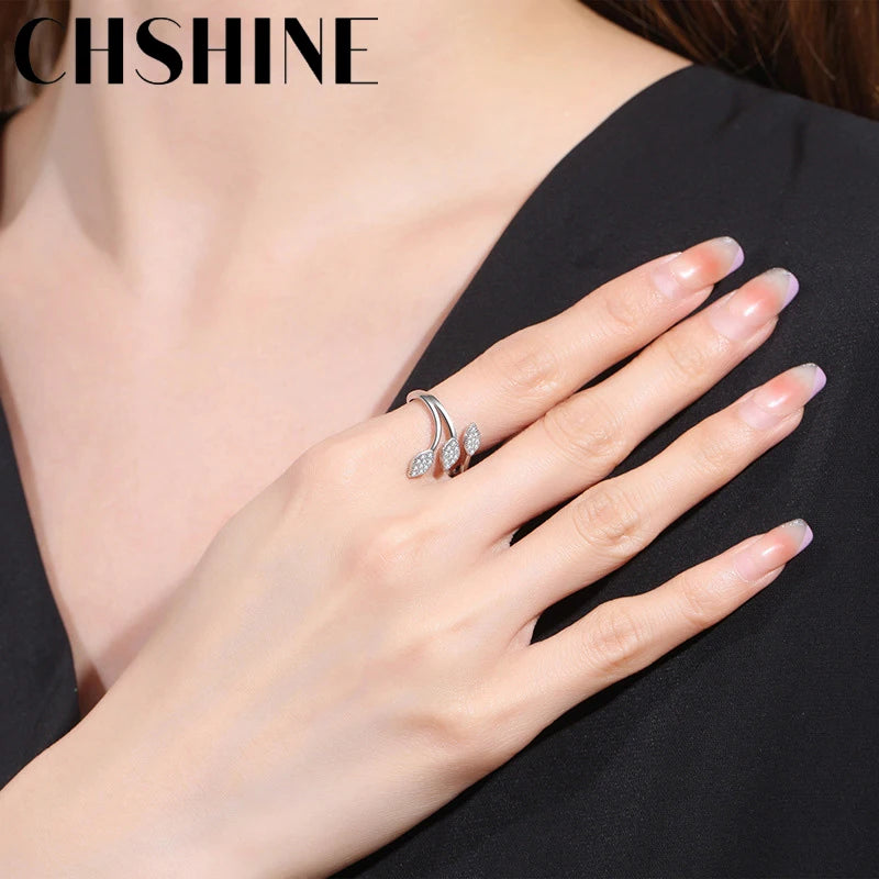 CHSHINE 925 Sterling Silver Leaf AAAAA Zircon Ring For Ladies Dinner Party Fashion Jewelry