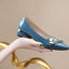 Low Heel Elegant Blue Normal Leather Casual Shoes for Women 2023 Ladies Summer Footwear Pointed Toe Spring Luxury Brand Young 39