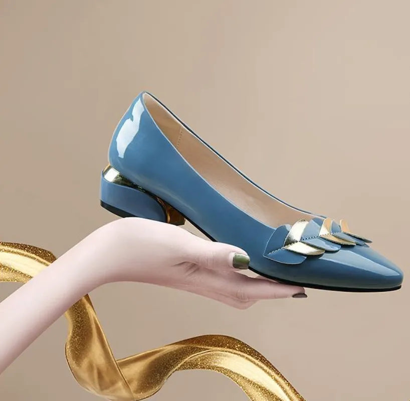 Low Heel Elegant Blue Normal Leather Casual Shoes for Women 2023 Ladies Summer Footwear Pointed Toe Spring Luxury Brand Young 39