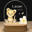 Personalized Baby Birth Night Light Custom Name Animal Elephant Lion with USB Wood Base Lamp for Bedroom Table Rainbow Decor