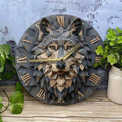 2D Effects Silent Wall Clock Wolf Theme Decoration - DIY Clock , Father's Day Gift , Summer Kitchen Decor- Artist's Drawing Set