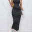 Women's Fashion Athleisure Style Knitted Black And White Striped Crew Neck Hollow-out Long Dress