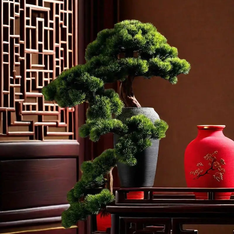 Zhaocai high-end welcome pine bonsai new Chinese home living room interior office porch simulation decoration