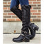 Women Winter Leather Punk style knee boots Vintage stud zip Women's boots with belt buckle Plus Size shoes