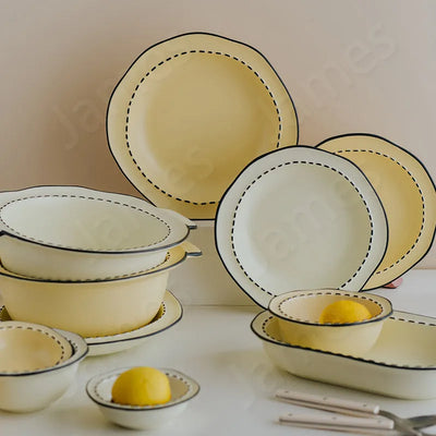 Irregular Shaped Ceramic Dinner Plate Underglaze Color Relief Bowl and Plates Steak Pasta Bread Sandwich Salad Dessert Bowls Set