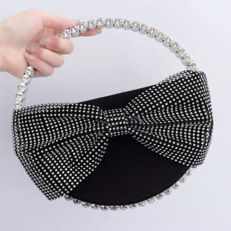 Round Handle Diamond Bow Evening Bag Women Wedding Party Glittering Crystal Clutch Purses And Handbags Designer Luxury Wallets