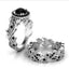 2 Pieces/set Exquisite Rose Gold Color Black Zircon Ring Vintage Flower Vine Inlaid with Champagne Stones Wedding Ring Set