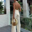 TRAFZA Women Fashion Suits Turtleneck Sleeveless Backless Asymmetrical Tops+High Waist Drawstring Wide Leg Pants Female Sexy Set