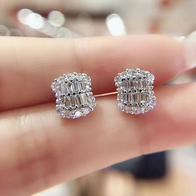 Fashion Wild Square White Zircon Crystal Earrings For Women Wedding Party Engagement Jewelry Gift Square Earring