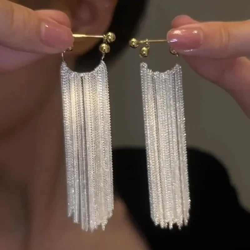 New Fashion Trend Unique Design Elegant Exquisite Light Luxury Long Tassel Earrings Female Jewelry Party Premium Gift Wholesale