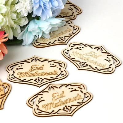 10Pcs Wooden Eid Mubarak Pendant Ornament For Islam Muslim Featival Party Home Decoration Ramadan Kareem Gifts Eid Al Adha