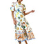 2024 Summer Women's New Elegant Printed Waist-Controlled Round Neck Puff Sleeve Dress Vintage Dress Dresses