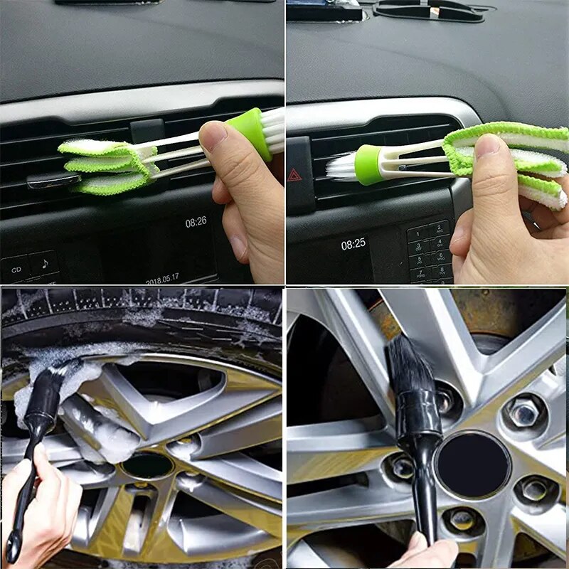 Car Cleaning Tool Kit 16 Pcs Car Detailing Brush Set Tire Shine Wax Pad Dispenser Bottle Wash Sponge Ceramic Nano Coating Cloth