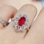 925 Stamped Fashion Imitation Natural Pigeon Blood Ruby Flower Ring For Women Water-drop Shape Party Birthday Jewellery Gift