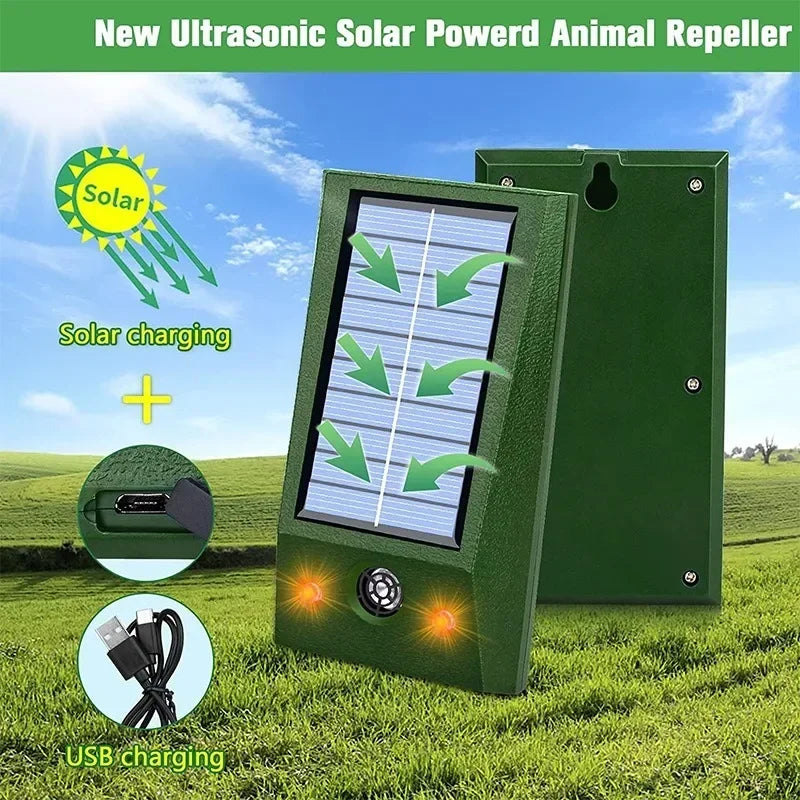 Ultrasonic Cat Dog Repellant Waterproof Solar Powered Animal Deterrent LED Light Alarm for Orchard/Greenhouse/Vegetable Garden