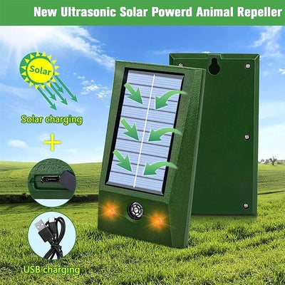 Ultrasonic Cat Dog Repellant Waterproof Solar Powered Animal Deterrent LED Light Alarm for Orchard/Greenhouse/Vegetable Garden