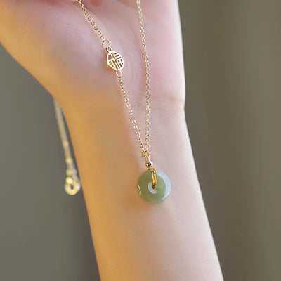 Stainless steel collarbone chain Hetian Jade necklace Copper Coin Fu brand safety buckle Pendant Party jewelry Gift