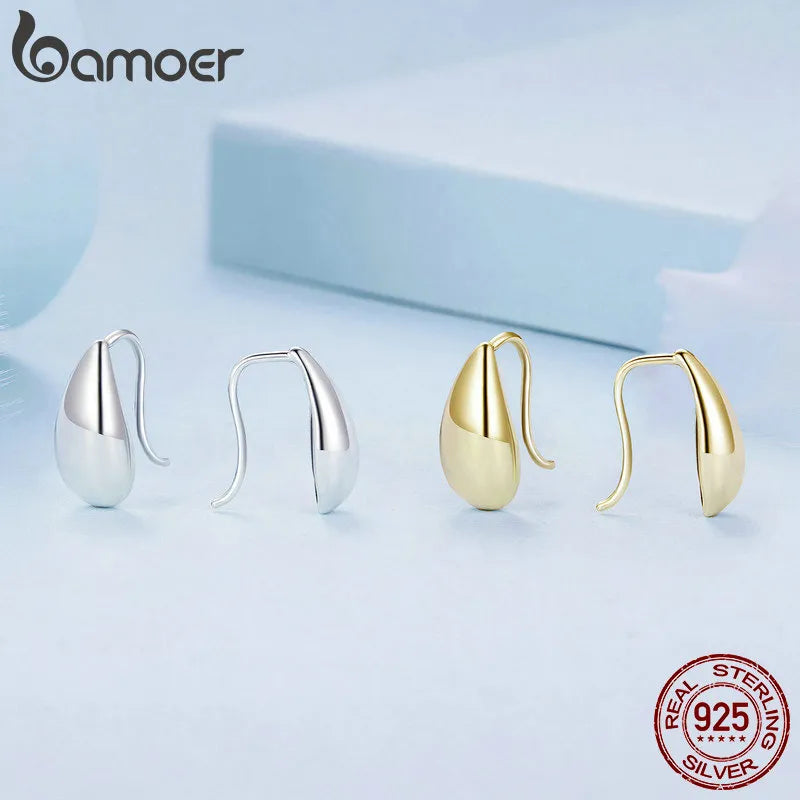 Bamoer Authentic 925 Sterling Silver Glossy Waterdrop Earrings Teardrop Stud Earrings for Women Simple Fine Jewelry Gift BSE869