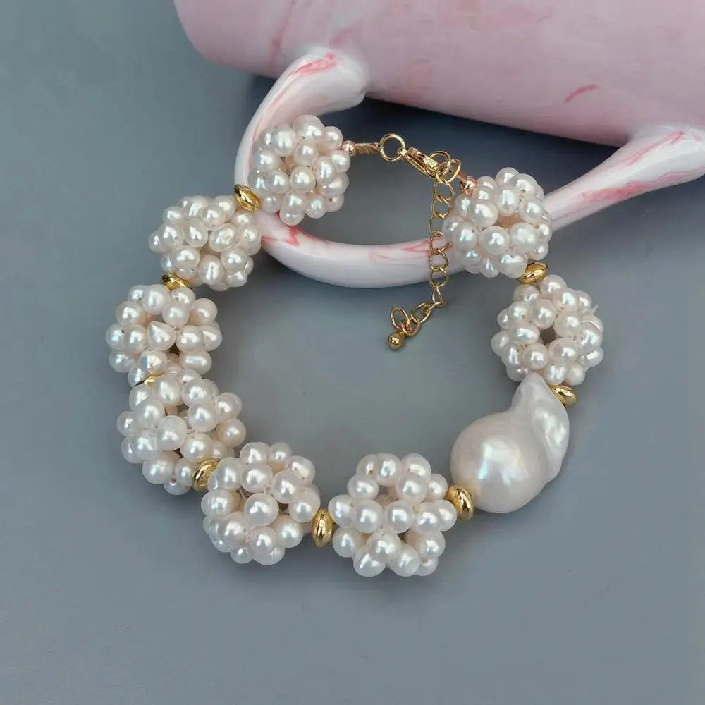 Y.YING Cultured White Pearl Bracelet Hand Made Pearl Bead Keshi Pearl For Women Boho Beach Fashion