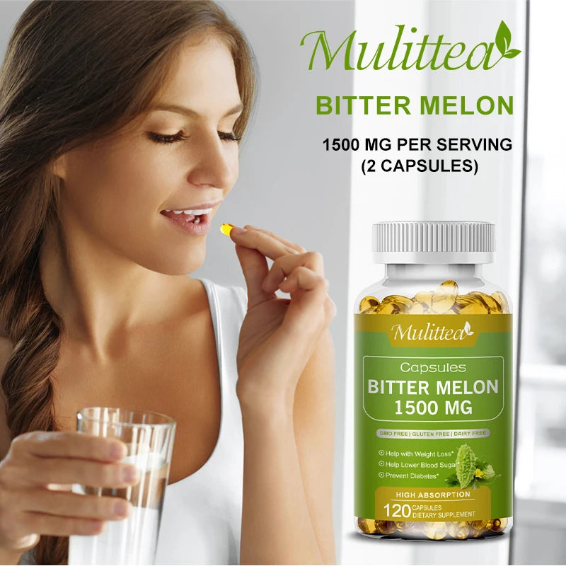 Mulittea Organic Bitter Melon Extract Capsules Blood Sugar Balance Health Diabetes Detoxification Skin Beauty Digestive Health