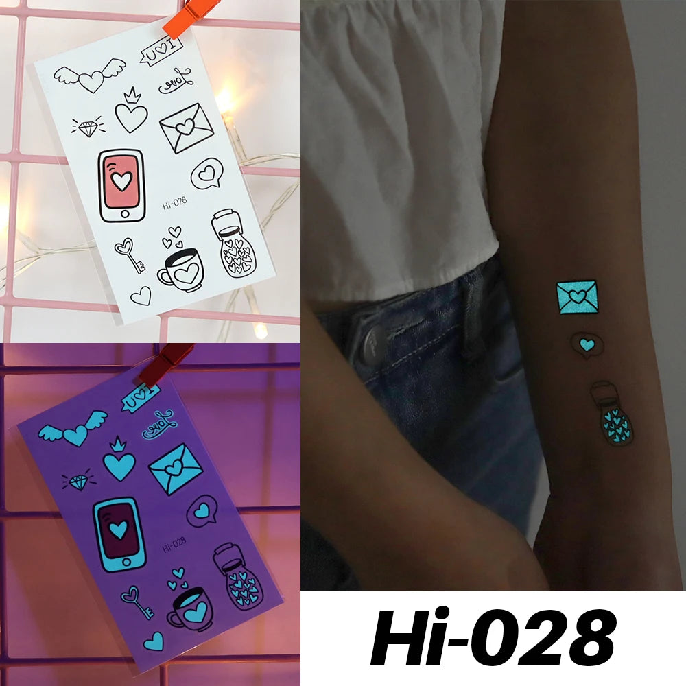 Blue Glowing Tattoo Sticker Luminous Deer Temporary Couple Tattoo Body Art Fluorescent Fake Tattoo For Men And Women 10.5x6CM