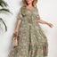 GIBSIE Plus Size Floral Print Knot Front Ruffle Hem Summer Dress Women Vacation Boho Puff Sleeve Split A-line Maxi Long Dresses