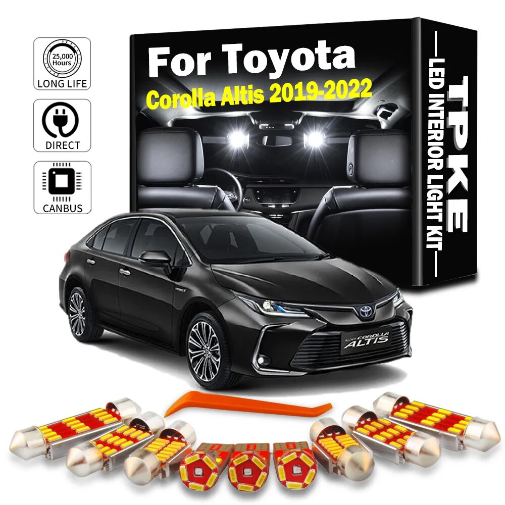 TPKE 11Pcs Car Accessories For Toyota Corolla Altis 2019 2020 2021 2022 LED Interior Reading Dome Trunk License Plate Light Kit