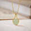 Stainless Steel Fashion light green jade Pendant  Necklaces For Women Trendy Retro Style Female Clavicle Chain Jewelry