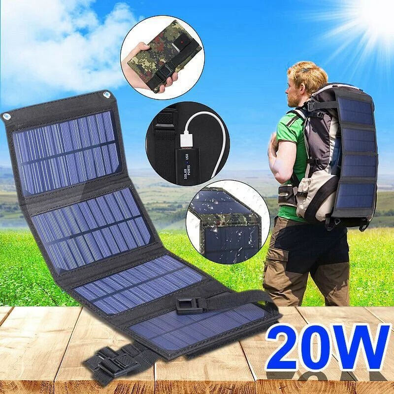 2023 New 20W Foldable Solar Panel Kit 5V USB Sunpower Solar Cells Bank Pack Waterproof Solar Plate for Outdoor Camping Hiking