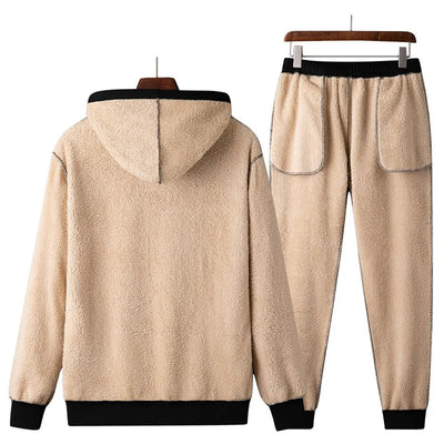 Winter Cashmere Thicken Suit Men's Casual Sports Suit Lambswool Warm Two-piece Set Sportswear Unisex Fleece Hoodies Sweatpants