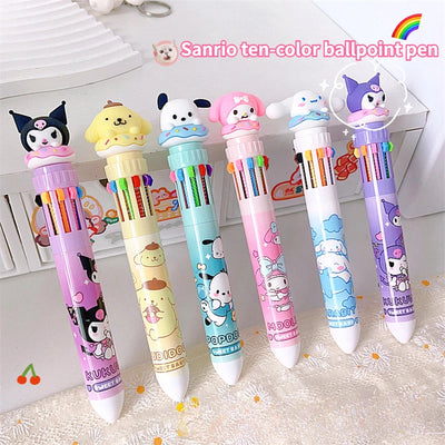 Sanrio Press Ten Color Ballpoint Pen Cartoon Kawaii Kuromi Multi-color Students Gel Pen Melody Sanrio Stationery Write Cute Pens