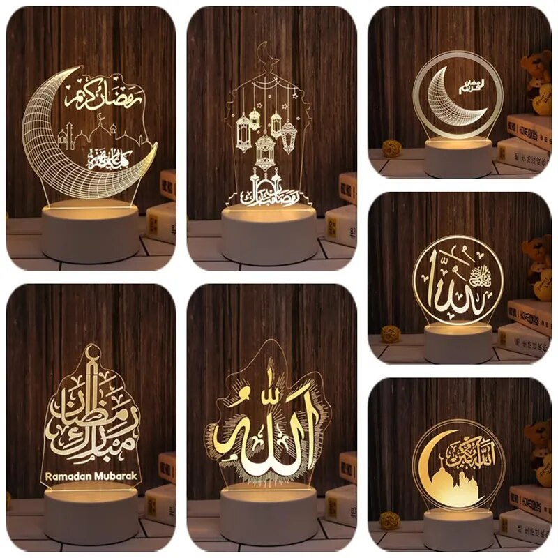 2023 Muslim Ramadan Decor Ornament EID Mubarak LED Festival Night Light Eid Al Adha Gift Gurbang Ramadan Decoration for Home