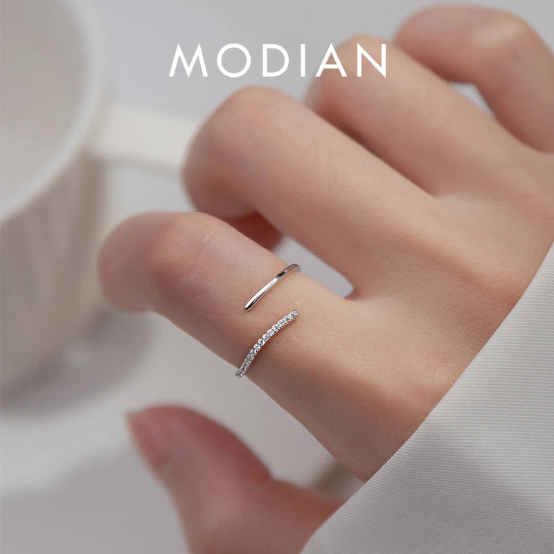 Modian 925 Sterling Silver Simple Adjustable Finger Rings Stackable Zirconia Open Size Ring For Women Party Fine Jewelry Gifts