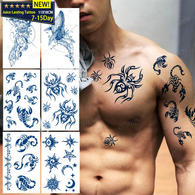 Juice Lasting Tattoo Waterproof Semi-permanent Sticker Scorpion Chest Star Symbol Intimate Tattoo Men Flash Transfer Fake Tattos