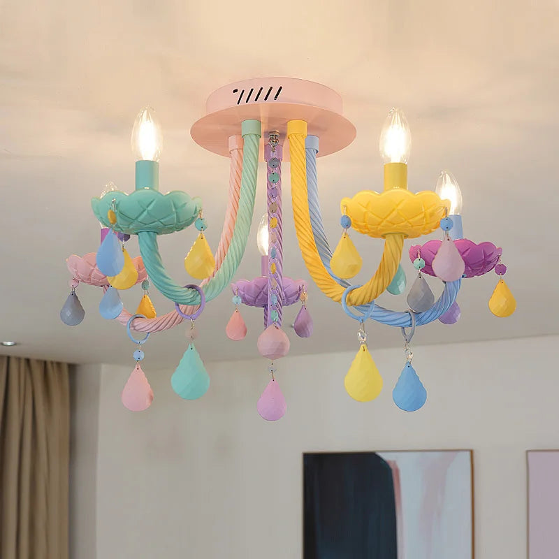 Rainbow Crystal Chandelier European Candle lustres Children's Bedroom Princess Makaron Lamps Winfordo Lighting 110V/220V