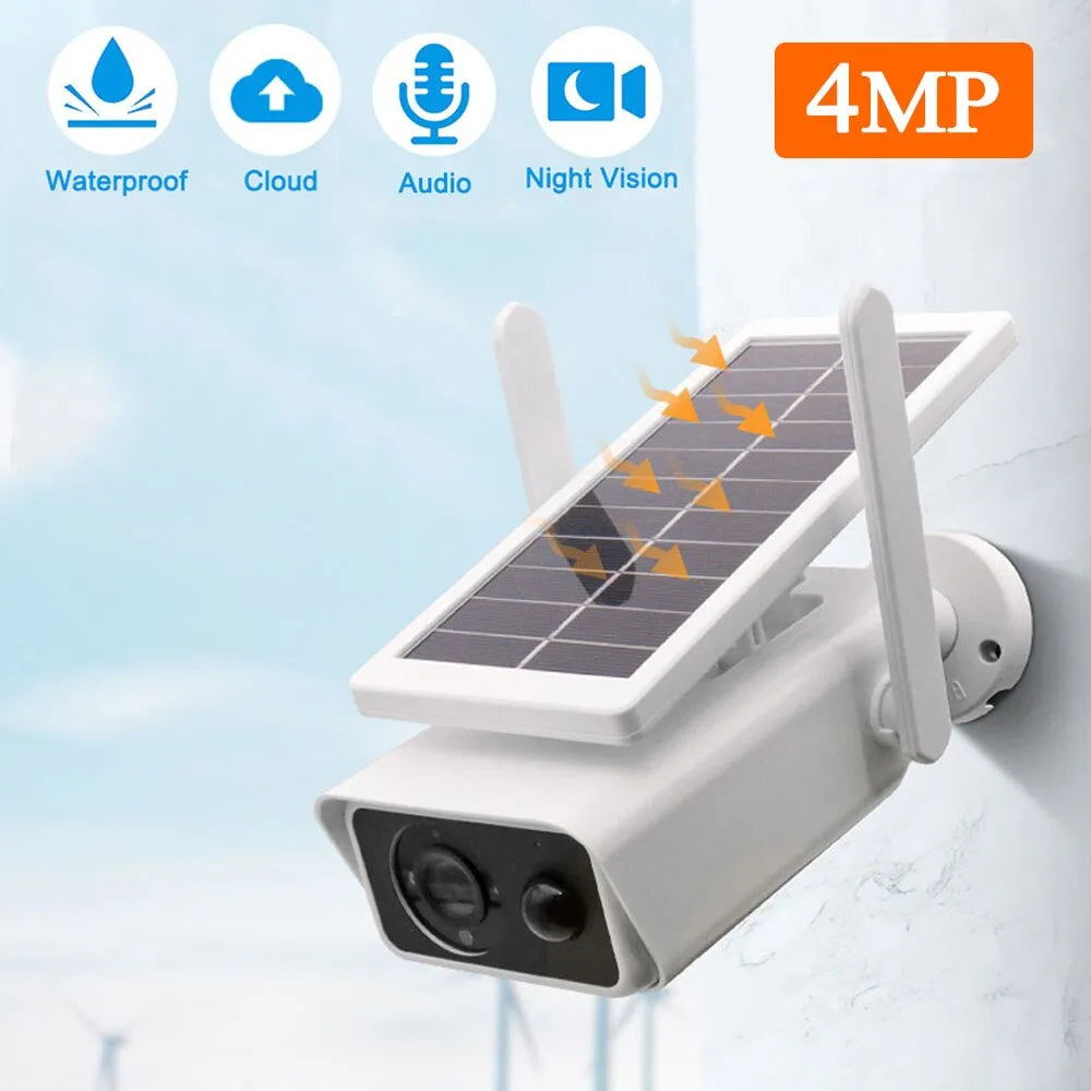 4MP Solar Camera Wifi Outdoor Wireless Powered Full Color Night Vision Surveillance Security Protection CCTV PIR IP Camera