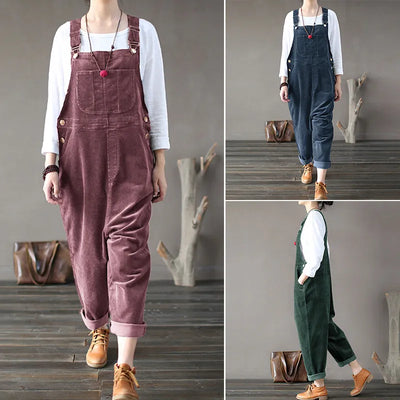 Winter Corduroy Jumpsuit Women Casual Wide Leg Overalls Solid Loose Sleeveless Wide Leg Jumpsuit Plus Size 5XL